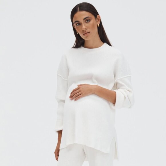 Legoe Heritage Maternity Catalina Ribbed Jumper Sweater Off White M/L Cotton - Picture 2 of 10